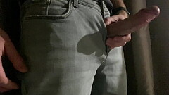 Pulling my impressive big cock out of grey jeans Thumb