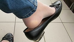 black Andres Machado ballet flats, nylons and jeans, balcony shoeplay by Isabelle-Sandrine Thumb