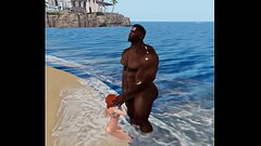 red head sucks off huge black football player on beach Thumb
