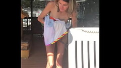 Skinny tattooed granny taking her bathing suit off Thumb