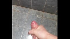 Big white cock jerking hard and cum in public toilet Thumb