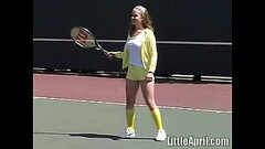 Teen Little April masturbates outdoors after tennis Thumb