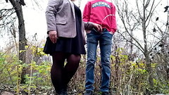 StepMother-in-law in a short dress holds son-in-law'_s penis and excites him Thumb