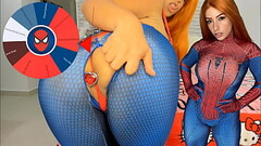 Mary Jane from spider man cosplay feat the wheel of sex game blowjob big tits bouncng and buttplug T Thumb